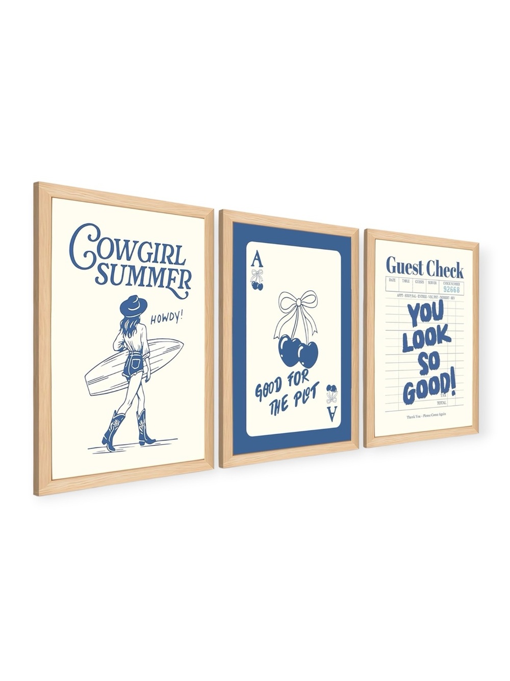 NWT! Cowgirl Summer Blue Wall Art Set of 6 Unframed